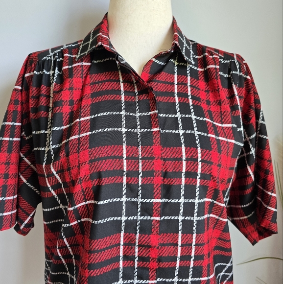 Diane Von Furstenberg, DVF Vintage 80s Red Plaid Button Front Blouse SZ Medium - Picture 3 of 9